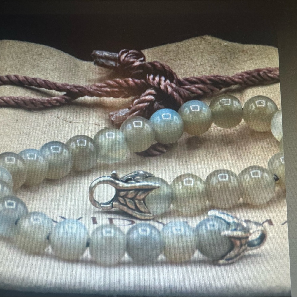 DAVID YURMAN Unisex Sterling Silver 8mm Moonstone Spiritual Beads Bracelet 8.5”
